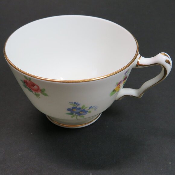 Crown Staffordshire Tea Cup & Saucer fine bone china Rose Pansy Gold Rim - Picture 8 of 16